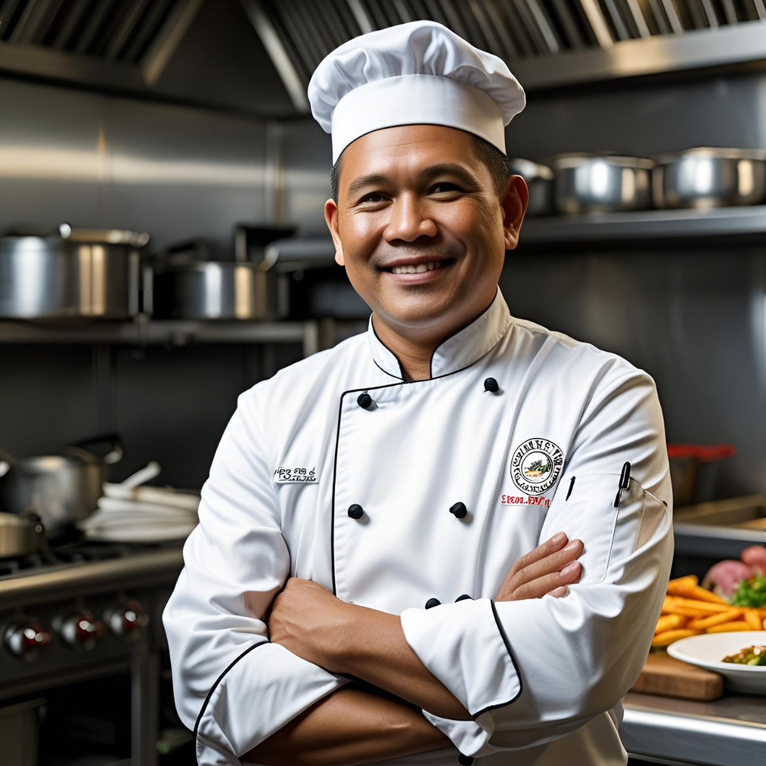 Chef Ramon Middleaged Filipino man in white chefs coat